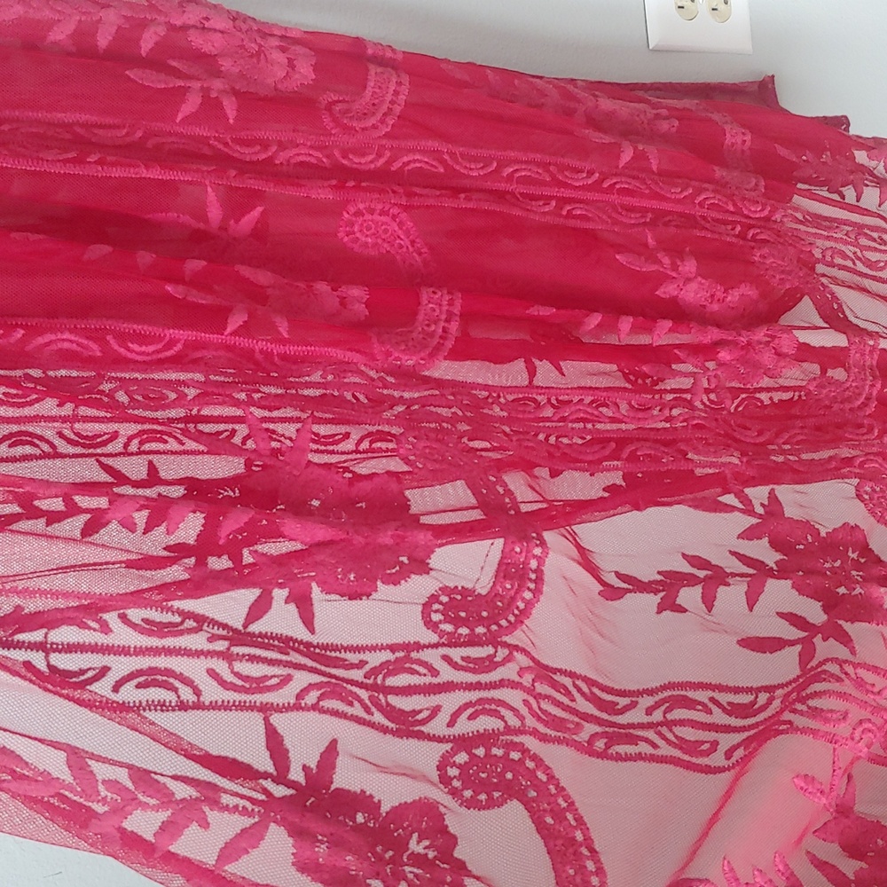 Red Lace V-Neck Women's Dress - Picture 10 of 14